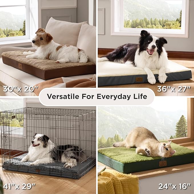 Bedsure XL Dog Bed for Crate - Large Comfy Flat Pet Beds with Removable Washable Cover, Orthopedic Egg Crate Foam Crate Mat, Suitable for Pet Up to 90 lbs