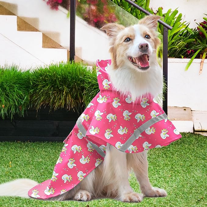 NACOCO Large Dog Raincoat Adjustable - Pet Water Proof Clothes Lightweight Rain Jacket Poncho Hoodies with Strip Reflective Pink (XL, Pink Unic)