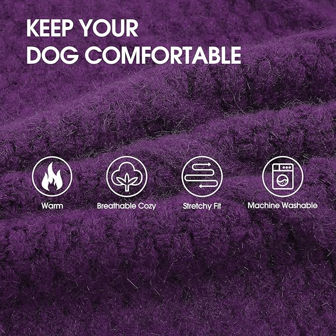 IECOii Purple Extra Large Dog Sweater, Warm Winter Coat for Large Dogs, Knitwear, Doberman, Great Dane, 4XL