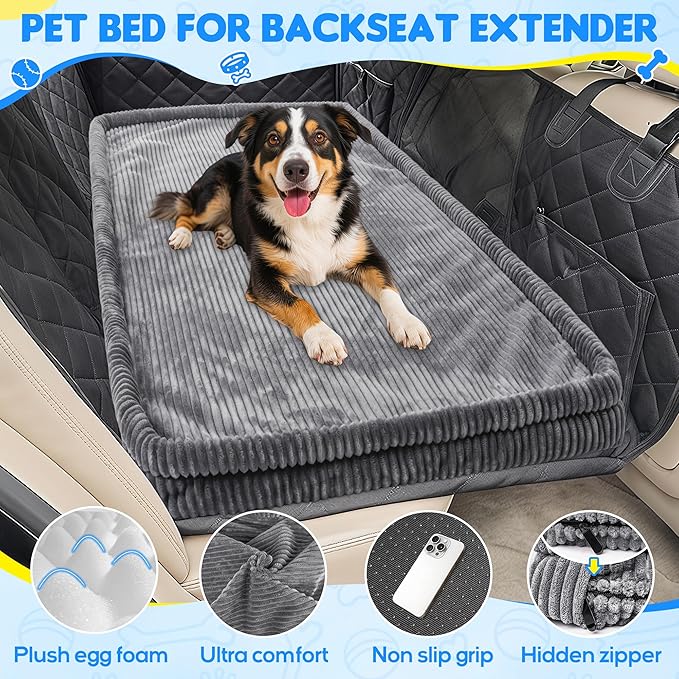 Dog Car Bed, Non-Slip Backseat Extender Pet Mat, Removable Washable Dog Bed for SUVs, Sedans & Trucks, Anti-Slip Travel Bed for Dogs, Easy Clean & Scratch-Proof & Comfort (50"x24.6")