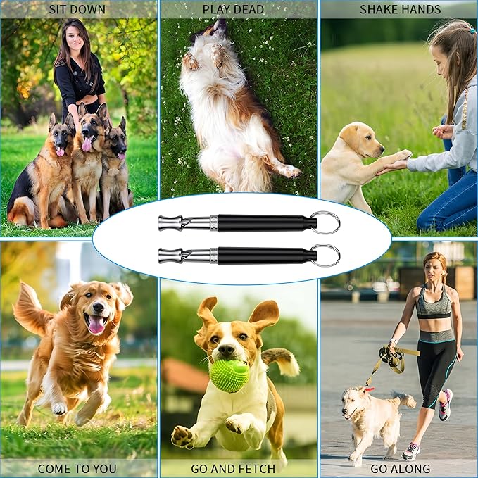 2 PCS Dog Whistles,Professional Recall Dog Training Whistle with Lanyard,Adjustable Ultrasonic Silent Dog Recall Whistles,Dog Whistle to Stop Barking Neighbors Dog,Dog Barking Stopper (Black+Black)