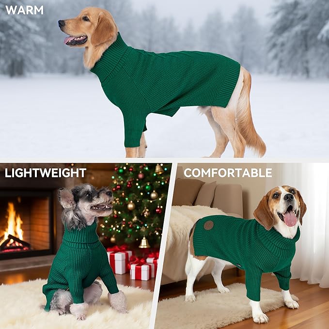 cyeollo Dog Sweater Pullover Turtleneck for Dogs, Classic Knitwear Fall Winter Cold Weather Dog Clothes Warm Pet Apparel Small Medium Large Dog Sweaters, Green M
