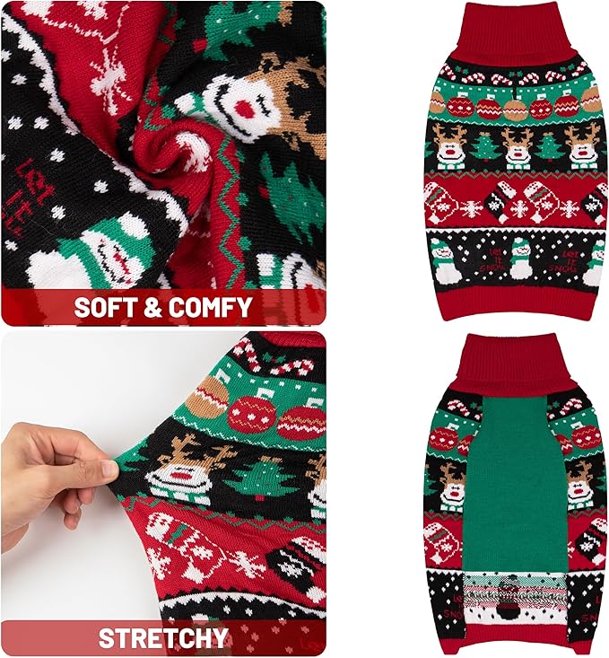 cyeollo Dog Christmas Sweater, Dog Clothes for Large Dogs Xmas Dogs Outfits Turtleneck Knitted Doggie Sweater with Leash Hole Girl & Boy, 3XL
