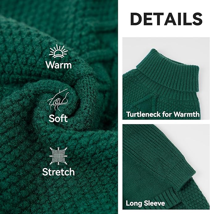 cyeollo Dog Sweater Pullover Turtleneck for Dogs, Classic Knitwear Fall Winter Cold Weather Dog Clothes Warm Pet Apparel Small Medium Large Dog Sweaters, Green L