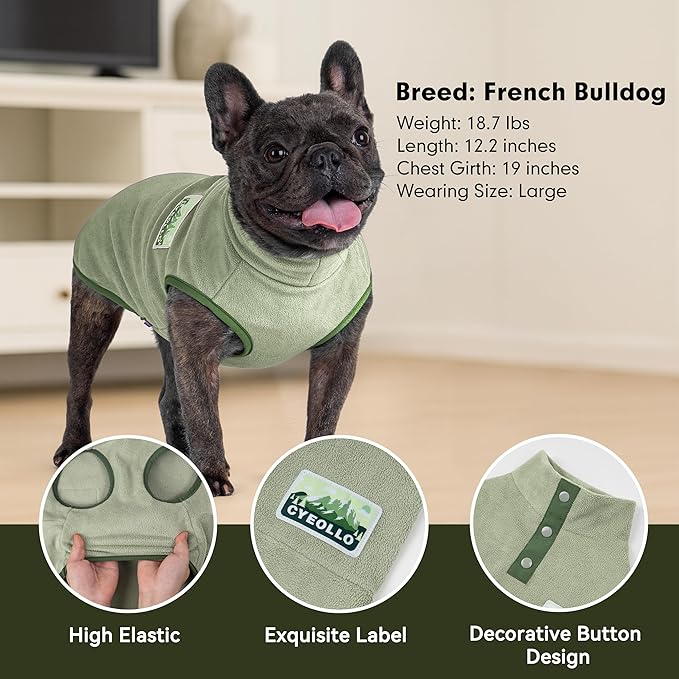 cyeollo Fleece Dog Sweater, Turtleneck Dog Sweatshirt Stretchy Pullover Fleece Vest Warm Winter Fall Clothes for Small Dogs Boy Pet Apparel, Green M