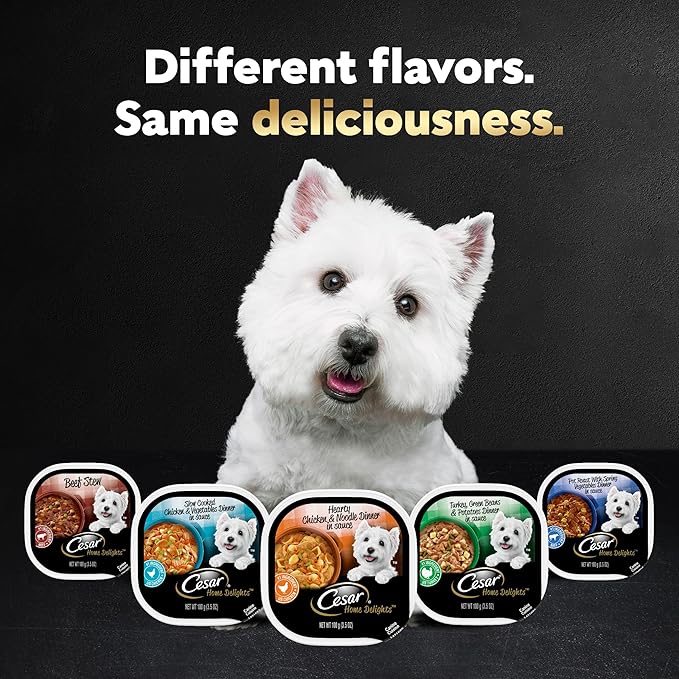 Cesar Home Delights Adult Wet Dog Food, Slow Cooked Chicken & Vegetables Dinner and Beef Stew Variety Pack, 3.5 oz. (12 Count, Pack of 2)
