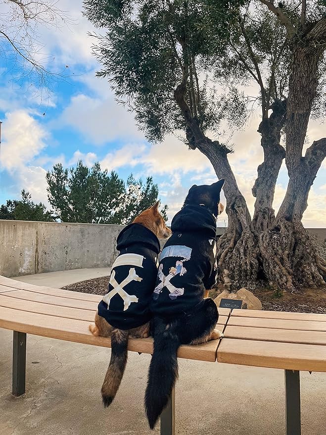 ChoChoCho Woof Dog Hoodie, Designer Dog Hoodies for Small Medium Large Breeds, Art Collection Dog Sweatshirts, Street Drawstring Hoodies Outfit Clothes for Puppy Puppies (M, Tape Arrows)