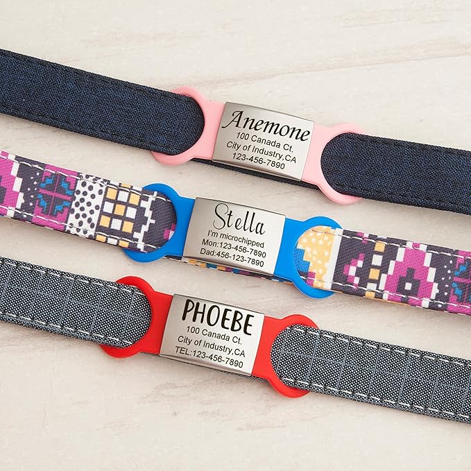 Anavia Slide On Silent Pet ID Tags, S/M/L/XL Personalized Multi-Color Silicone Band Cat Dog Name Tags, Customized Engraved Stainless Steel, Chew-Proof Quiet Dog Collar Tags (Large, Black)