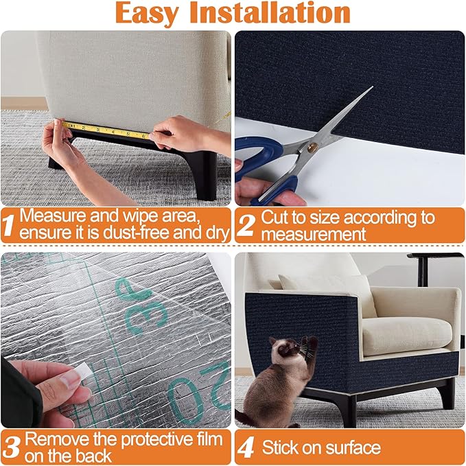 Cat Scratch Furniture Protector - 118" x 13.8" Trimmable Self-Adhesive Cats Claws Scratch Pads, DIY Cat Climbing Couch Protector for Scratch Post Cat Tree Replacement Indoor (Dark Blue)