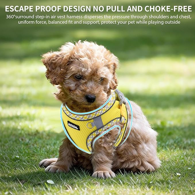 AIITLE Tiny Dog Harness - Lightweight Mesh Step-in Vest for Puppy, Reflective & Escape-Proof Design with High-Stick Magic Tape - Indoor/Outdoor Use for Chihuahua, Maltese, Shih Tzu(Yellow, XXXS)