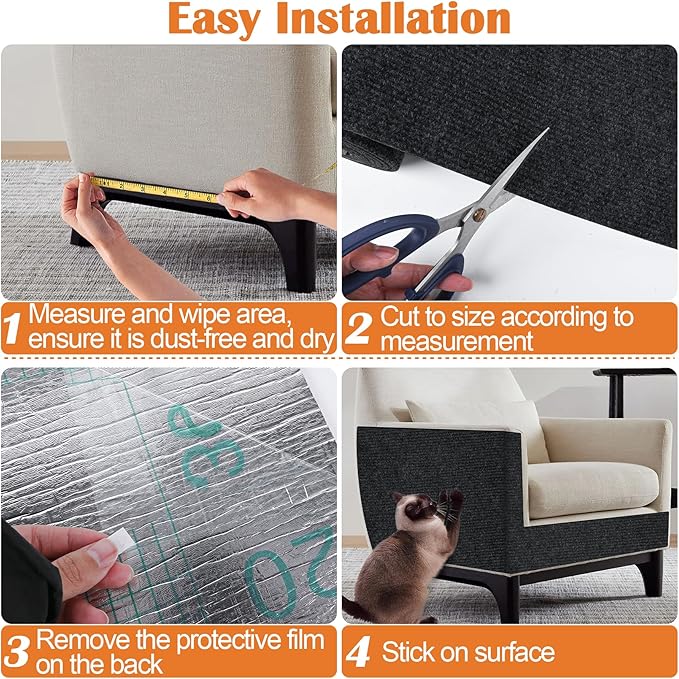 Cat Scratch Furniture Protector - 40" x 17" Trimmable Self-Adhesive Cats Claws Scratch Pads, DIY Cat Climbing Couch Protector for Scratch Post Cat Tree Replacement Indoor (Black)