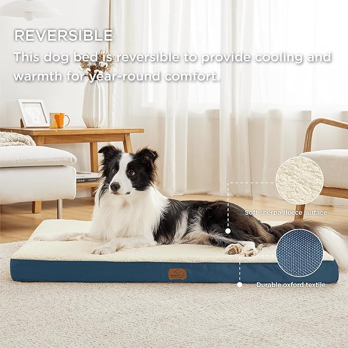 Bedsure Large Dog Bed for Crate - Comfy Flat Pet Beds with Removable Washable Cover, Orthopedic Egg Crate Foam Crate Mat, Suitable for Pet Up to 50 lbs