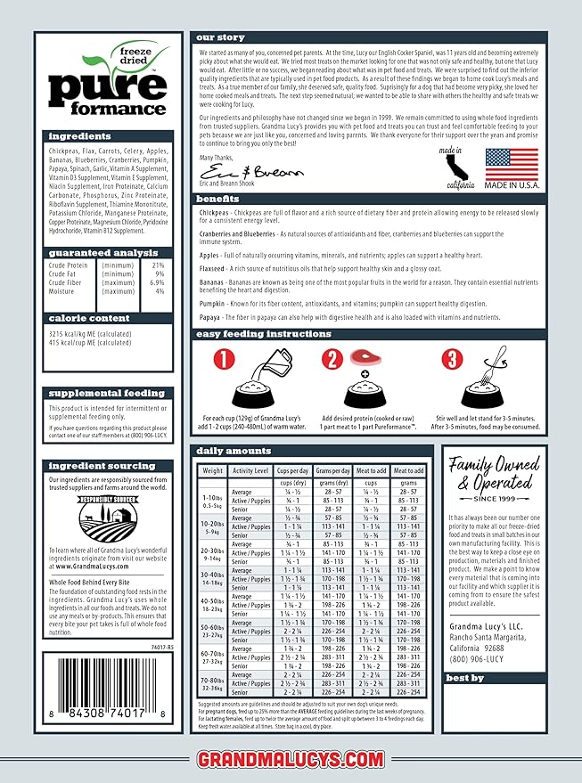 Grandma Lucy's PUREformance Pre-Mix Dog Food, Grain Free and Freeze-Dried - 8Lb Bag