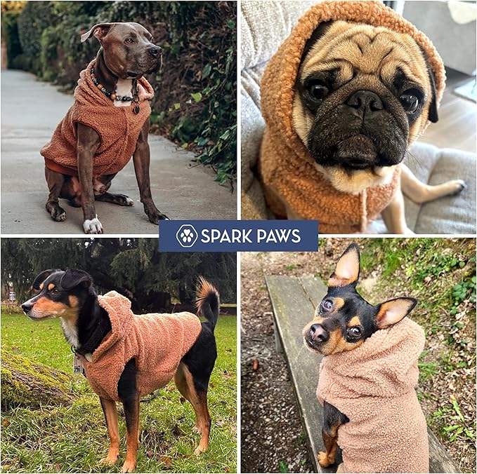 Spark Paws Teddy Dog Sweater, Sherpa Vest with Warm Fleece Lining, Winter Coat Suitable for Small Medium Large XL XXL Breeds - Brown - L