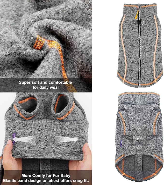 cyeollo Fleece Dog Jacket Coat Lightweight Dog Jackets Reflective Pet Sweater Zip Up Warm Winter Coats for Medium Large Dogs Clothes Pet Apparel