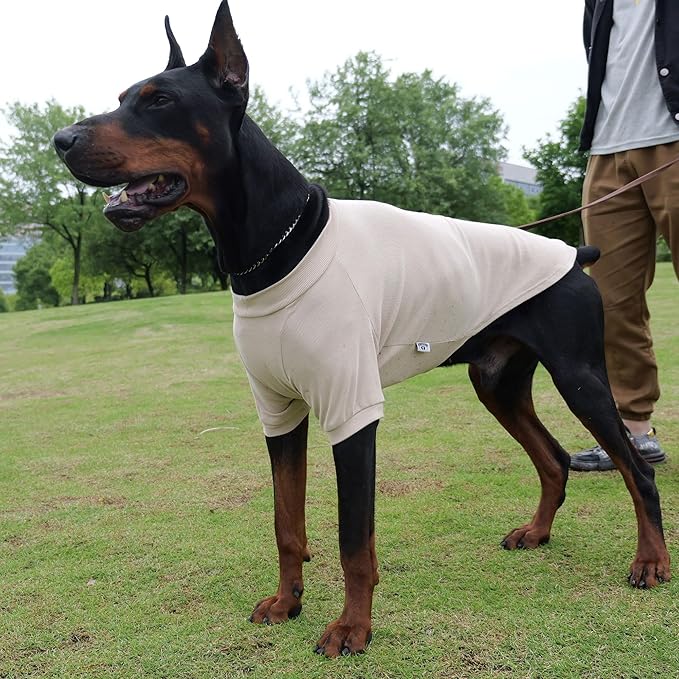Lovelonglong Ribbed Dog T-Shirt Cotton Knitted Dog Sweaters for All Season Pet T-Shirts for Large Medium Small Dogs Beige M