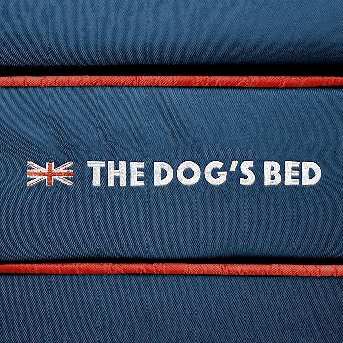 The Dog’s Bed Orthopedic Headrest Dog Bed XL Blue Oxford with Red Trim UK Flag Dog Bed, Memory Foam, Hip & Elbow Dysplasia, Post Surgery, Waterproof Washable Cover