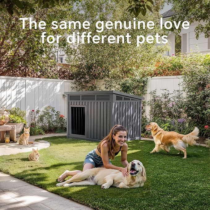 VIXZEN Dog House Indoor Outdoor,Waterproof Dog House for Small to Medium Dogs,Doghouse with Air Vents and Elevated Floor,Openable at The Top,Easy to Assemble and Clean,Gray,32.2"×25.12"×24.13"