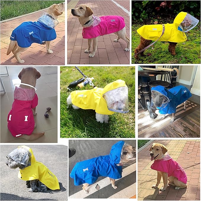 Waterproof Dog Raincoat, Adjustable Reflective Lightweight Pet Rain Clothes with Poncho Hood (3X-Large, Blue)
